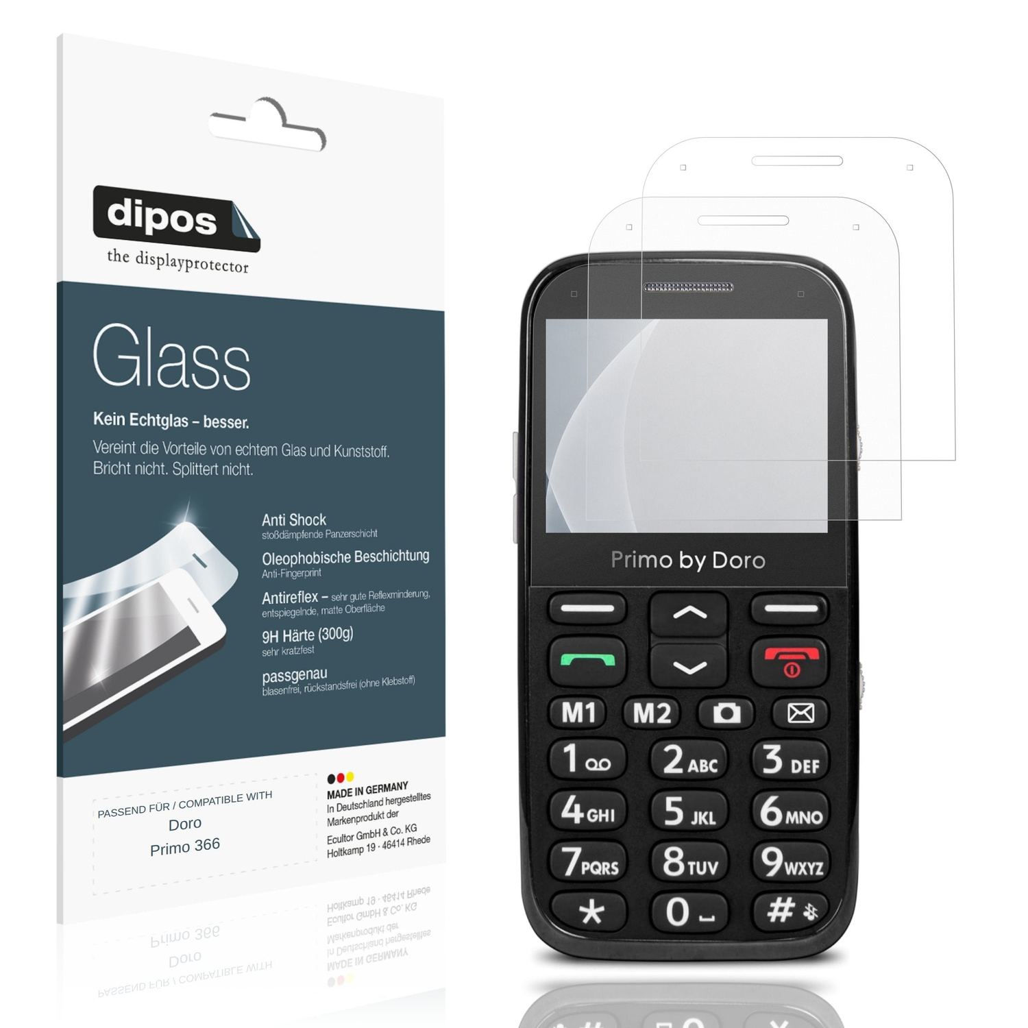 Matte Displayschutzfolie von dipos passend für Doro Primo 366, 9H kratzfest und blasenfrei montiert