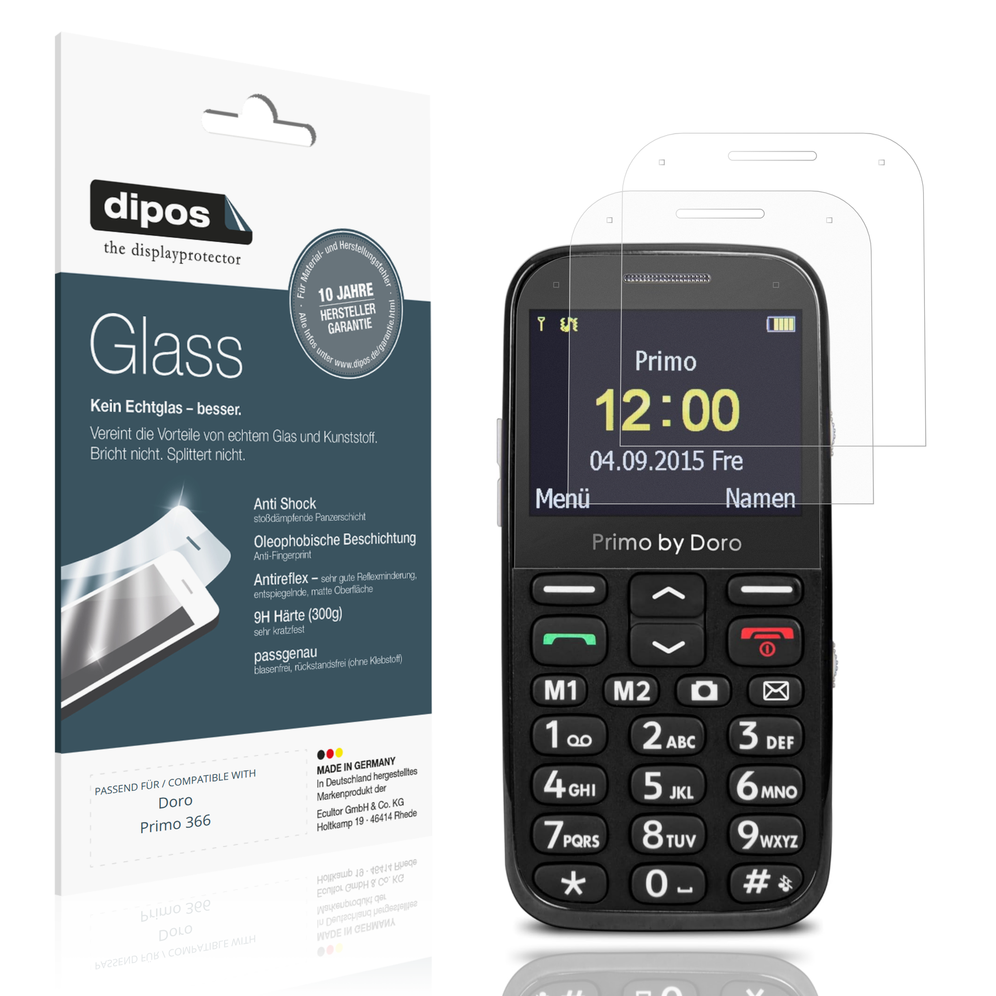 Matte Displayschutzfolie von dipos passend für Doro Primo 366, 9H kratzfest und blasenfrei montiert