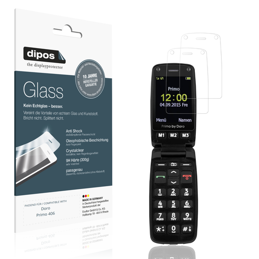 Klare Displayschutzfolie von dipos passend für Doro Primo 406, 9H kratzfest und blasenfrei montiert