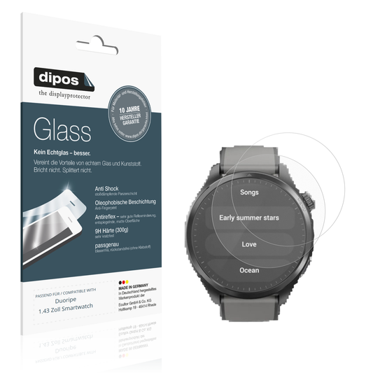 Matte Displayschutzfolie von dipos passend für Duoripe 1.43 Zoll Smartwatch, 9H kratzfest und blasenfrei montiert