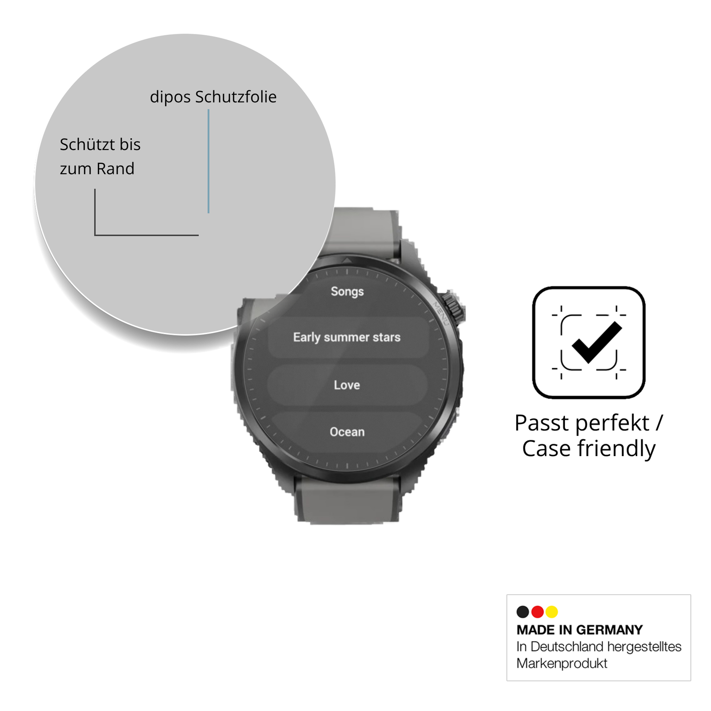 Schutzglasfolie mit optimaler Passform, zur Verwendung mit Hüllen geeignet