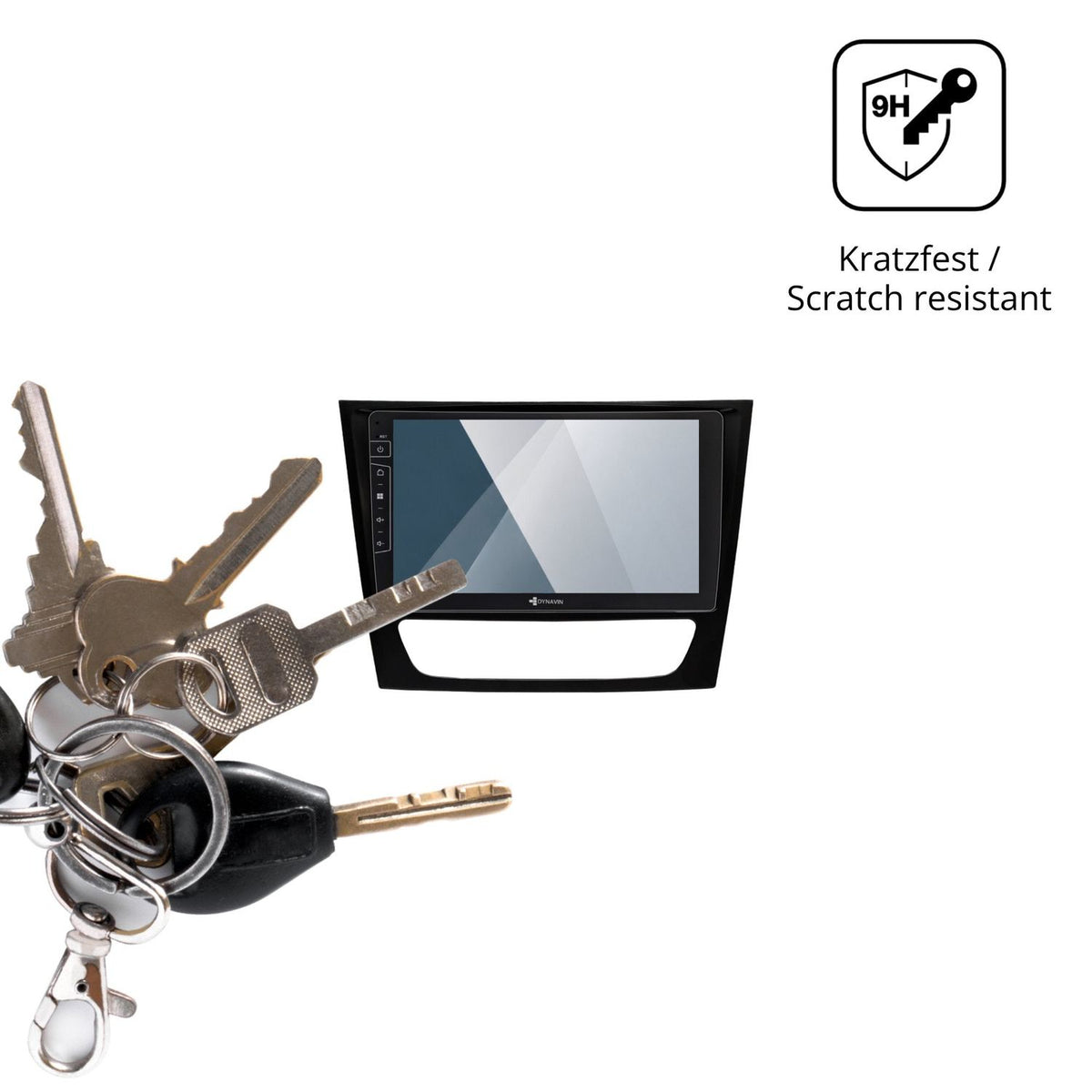 dipos Displayschutz für Dynavin D10-W211, transparente Oberfläche, perfekte Passform auch für die Rundungen