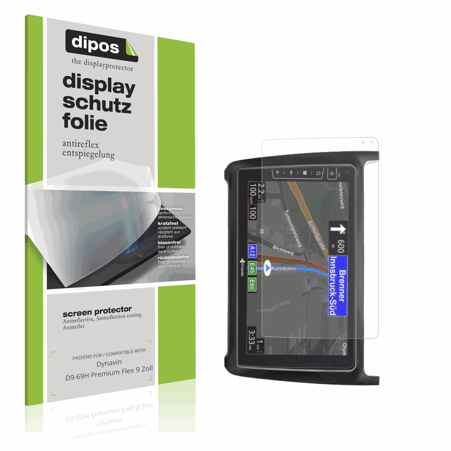 Matte Displayschutzfolie von dipos passend für Dynavin D9-69H Premium Flex 9 Zoll, präziser Zuschnitt und blasenfrei montiert