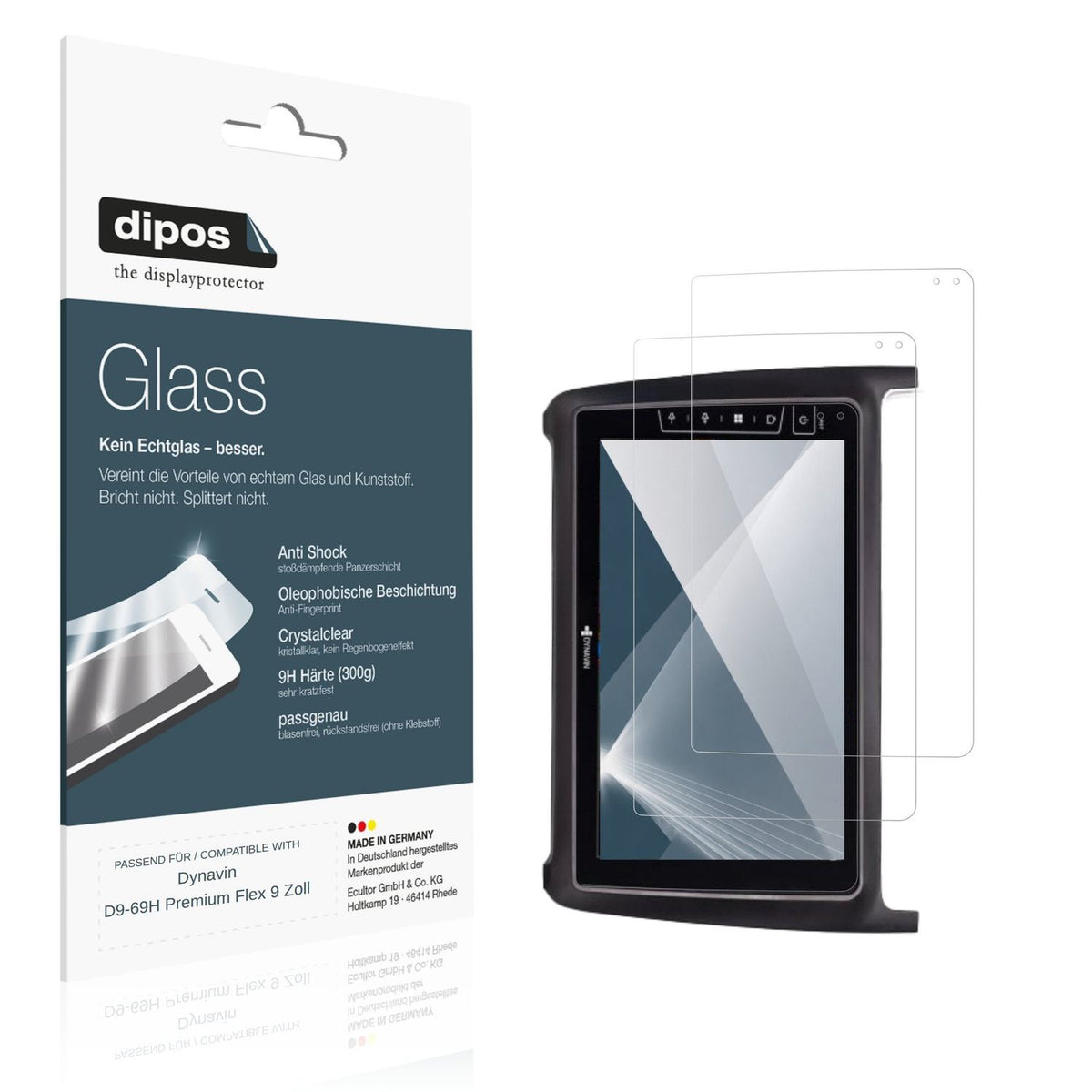 Klare Displayschutzfolie von dipos passend für Dynavin D9-69H Premium Flex 9 Zoll, 9H kratzfest und blasenfrei montiert