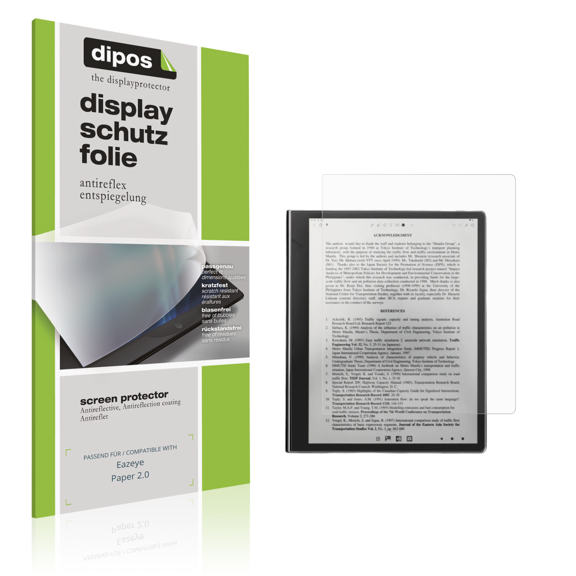 Matte Displayschutzfolie von dipos passend für eazeyepaper 2.0, präziser Zuschnitt und blasenfrei montiert