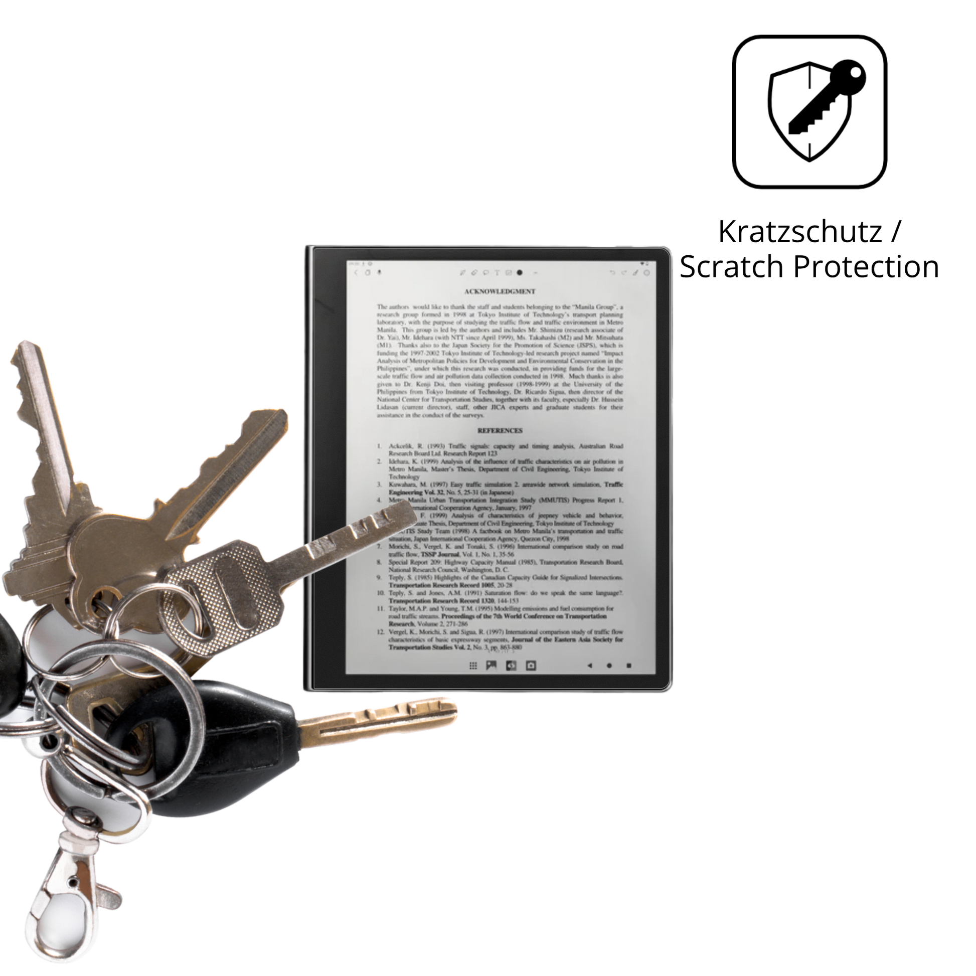Schutz gegen Kratzer auf dem eazeyepaper 2.0 Glas durch Schlüssel oder Ähnliches
