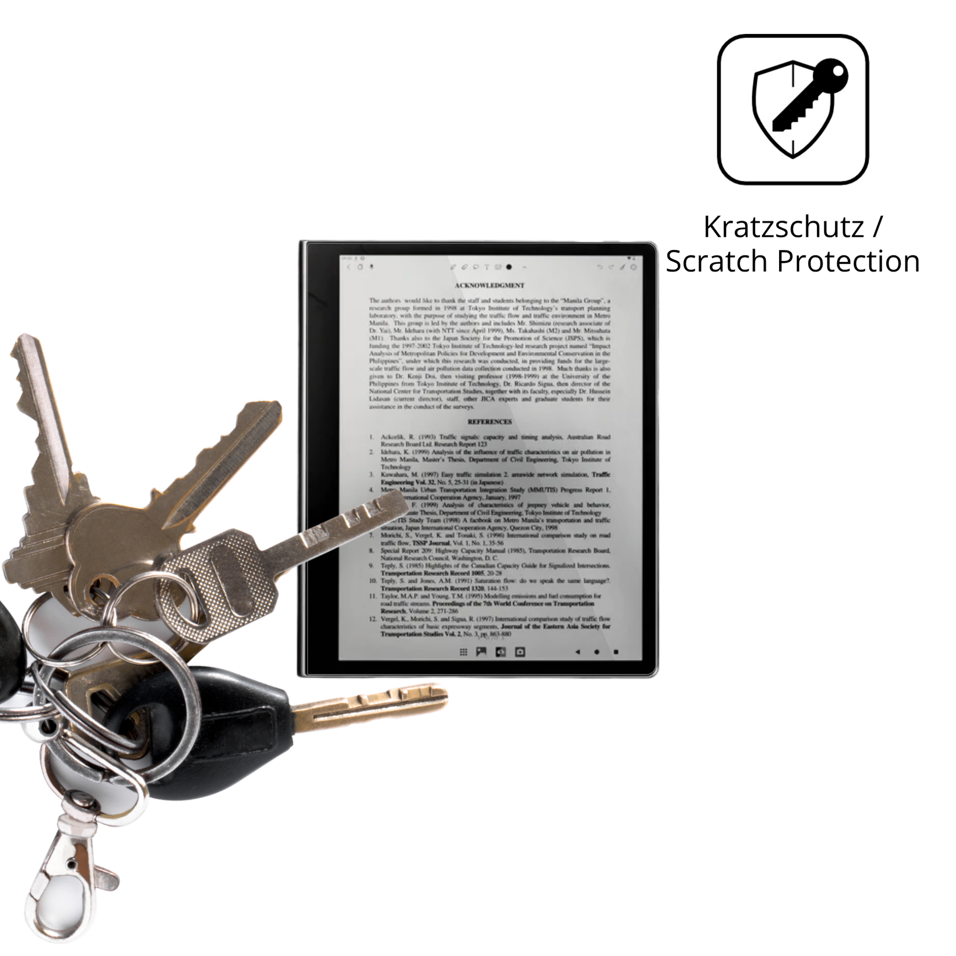 Schutz gegen Kratzer auf dem eazeyepaper 2.0 Glas durch Schlüssel oder Ähnliches