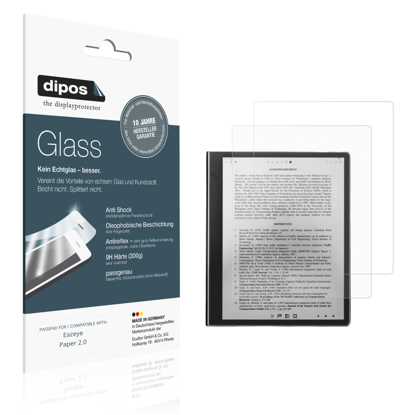 Matte Displayschutzfolie von dipos passend für eazeyepaper 2.0, 9H kratzfest und blasenfrei montiert