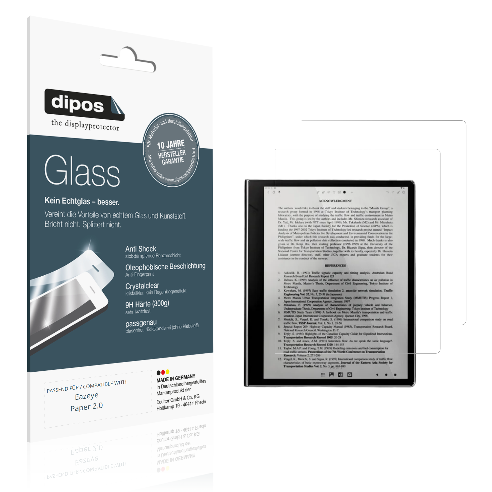 Klare Displayschutzfolie von dipos passend für eazeyepaper 2.0, 9H kratzfest und blasenfrei montiert
