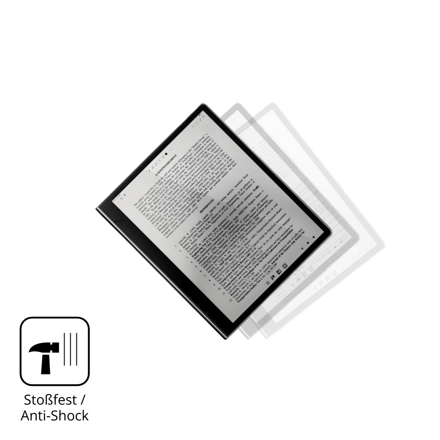 Schutz gegen Kratzer auf dem eazeyepaper 2.0 Glas durch Schlüssel, Stöße gegen die Tischkante oder Stürze