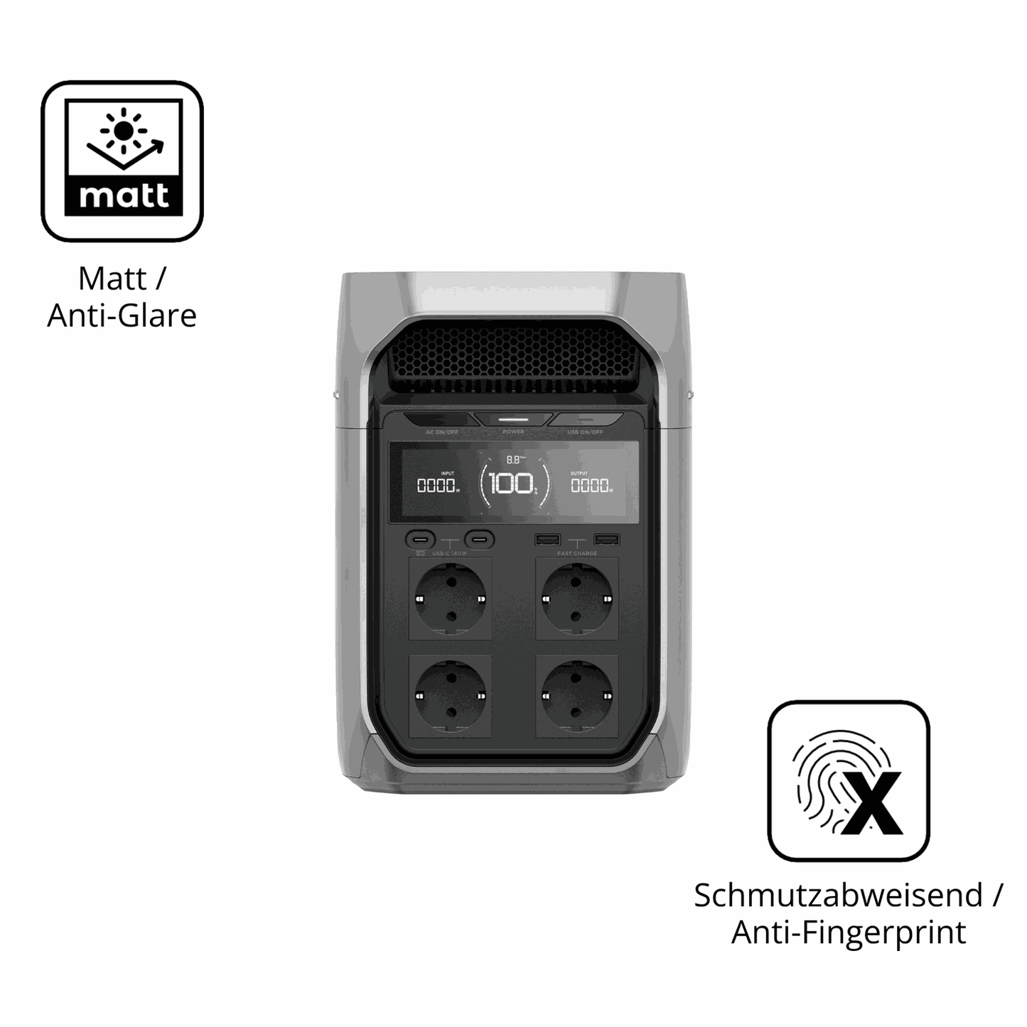 Dünne und entspiegelnde Folie passend zugeschnitten für Ecoflow Delta 3 Plus