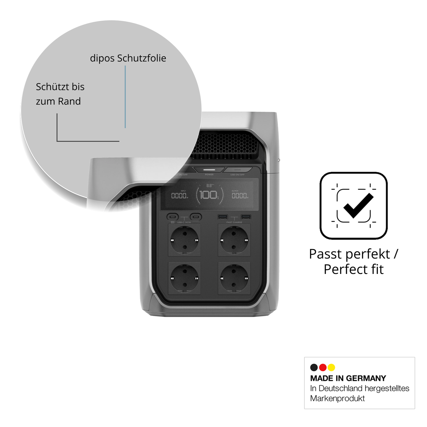 Schutz gegen Kratzer auf dem Ecoflow Delta 3 Plus Glas durch Schlüssel oder Ähnliches