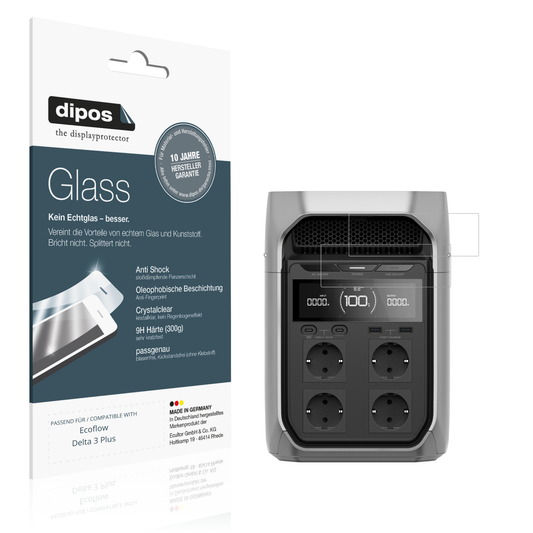 Klare Displayschutzfolie von dipos passend für Ecoflow Delta 3 Plus, 9H kratzfest und blasenfrei montiert