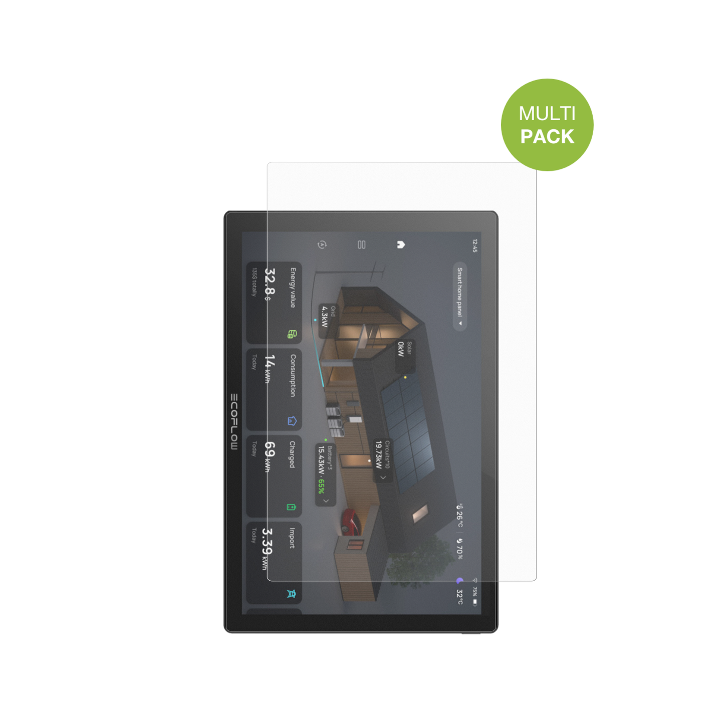 ecoflowpowerinsight mit aufgebrachter dipos Displayschutzfolie, die lästige Fingerabdrücke minimiert