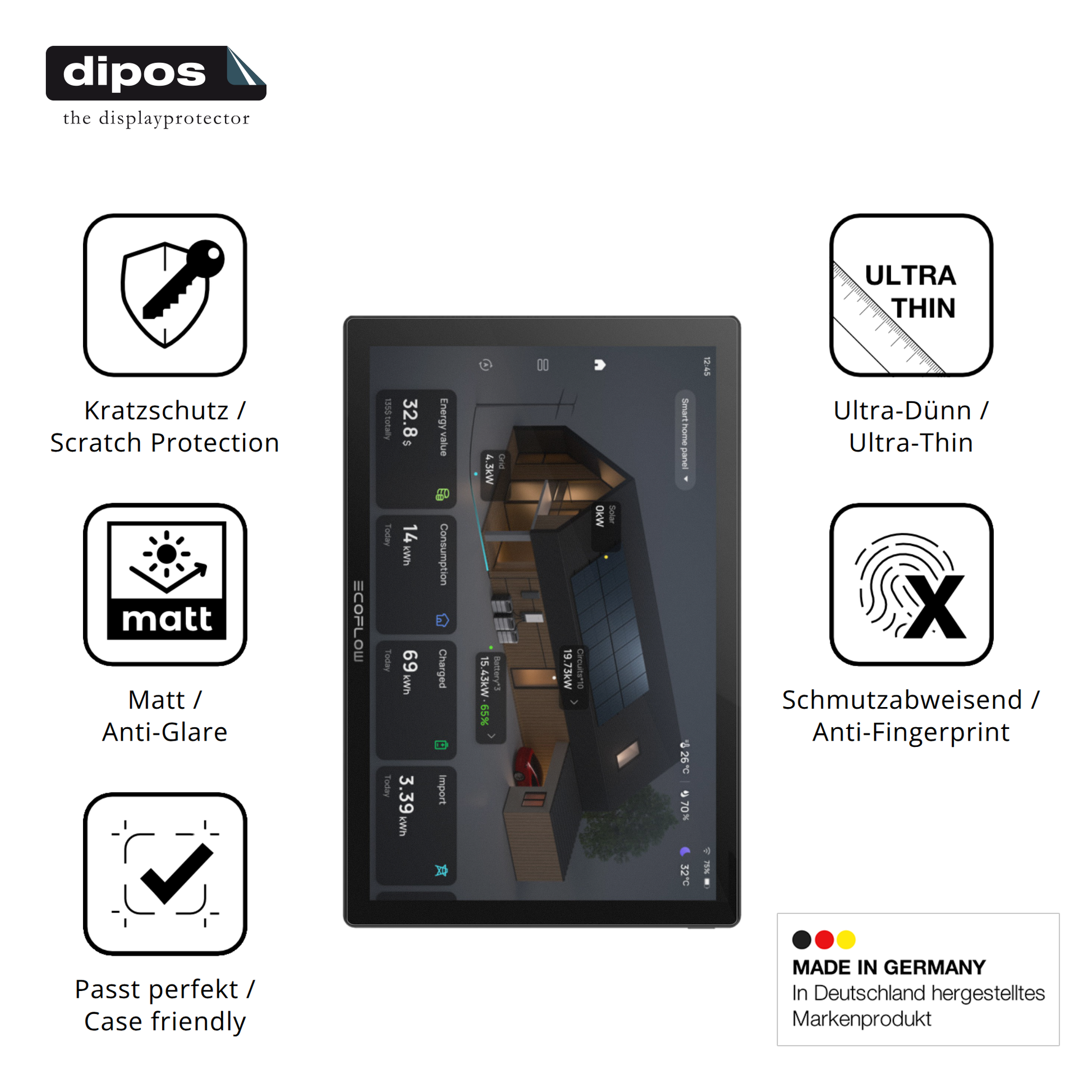 Displayschutz hergestellt in Deutschland, höchste Qualität made in Germany