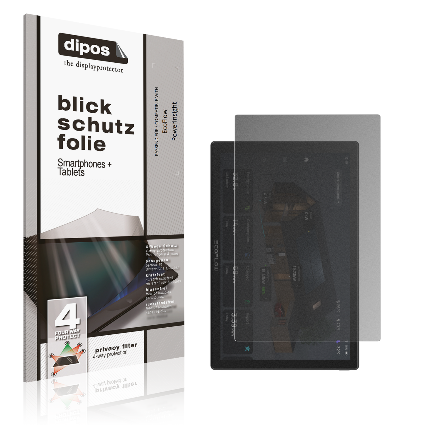 Blickschutzfolie von dipos passend für ecoflowpowerinsight, präziser Zuschnitt und blasenfrei montiert