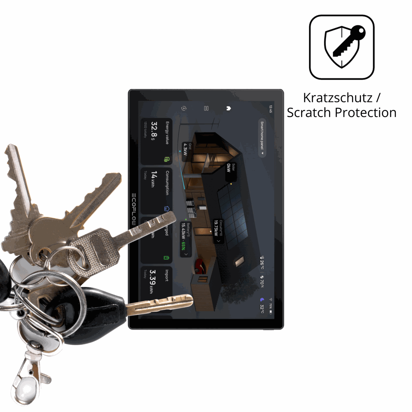 Schutz gegen Kratzer auf dem ecoflowpowerinsight Glas durch Schlüssel oder Ähnliches