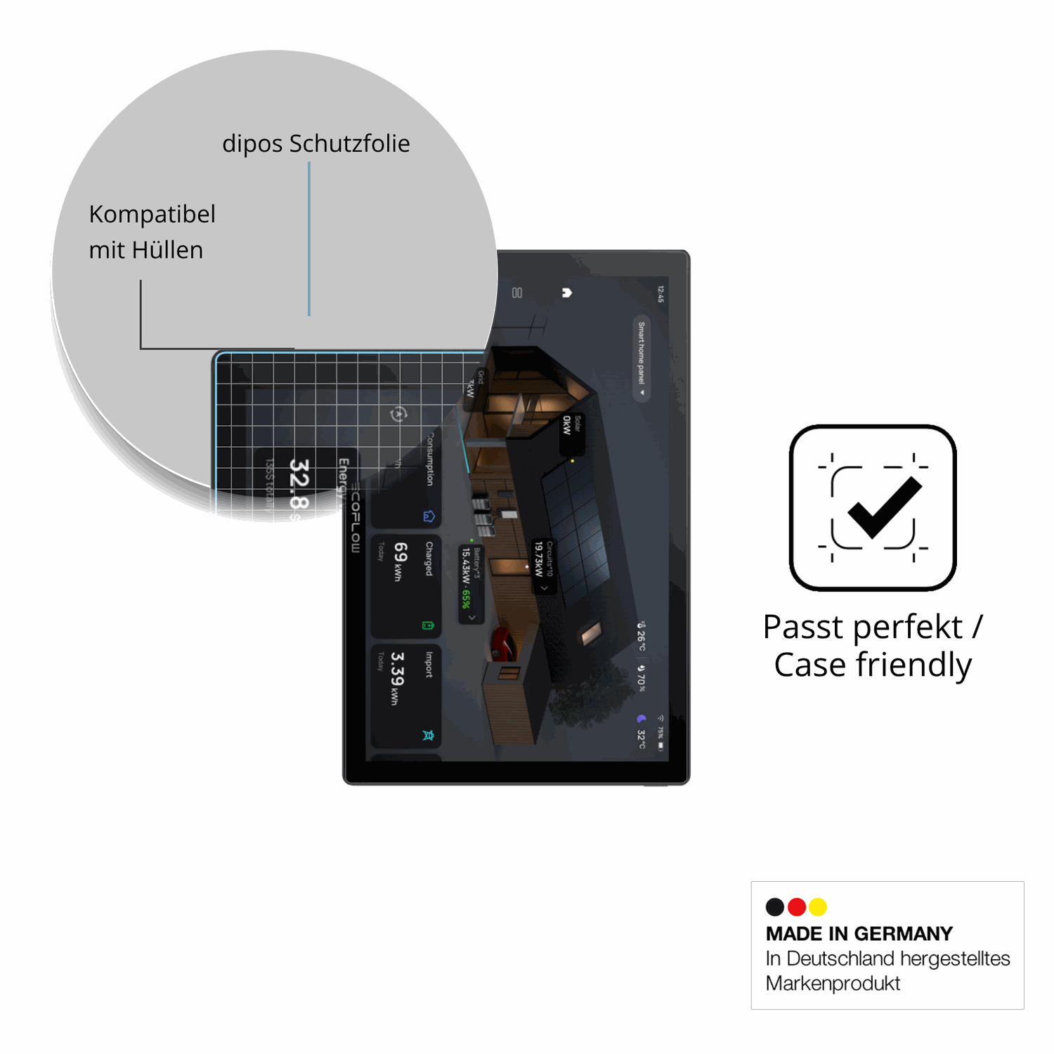 Schutzfolie mit optimaler Passform, zur Verwendung mit Hüllen geeignet