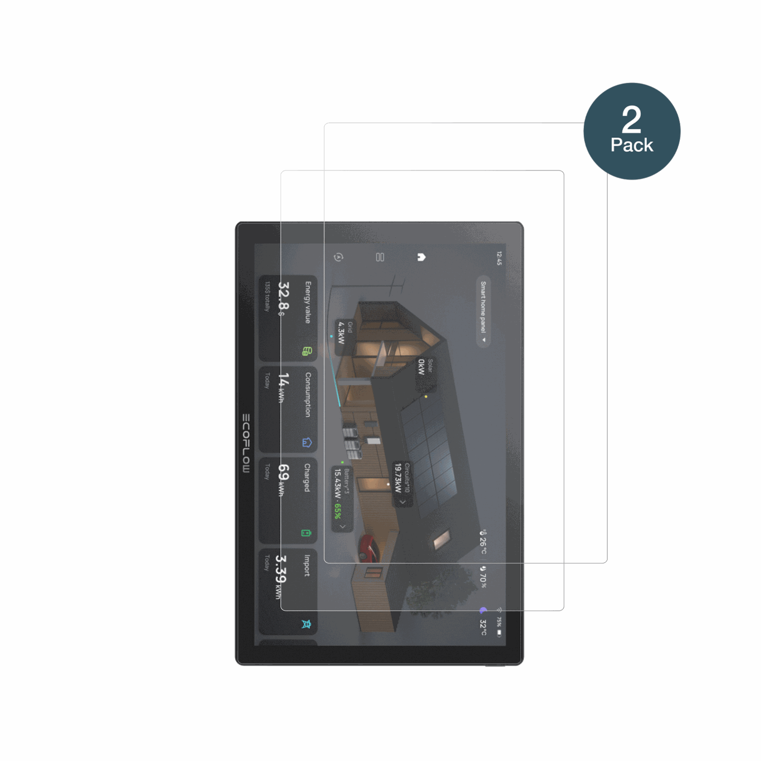 ecoflowpowerinsight mit aufgebrachter dipos Panzerfolie, die lästige Fingerabdrücke minimiert