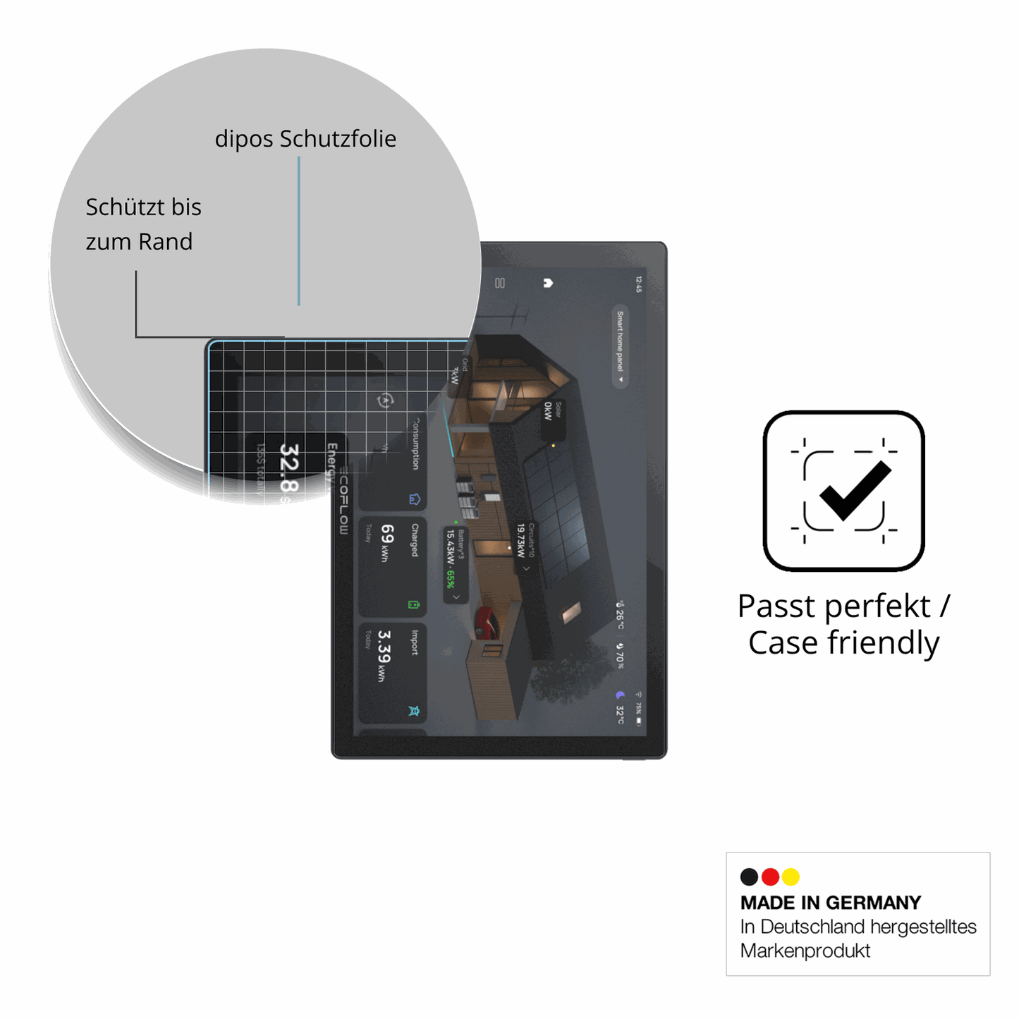 Schutzglasfolie mit optimaler Passform, zur Verwendung mit Hüllen geeignet