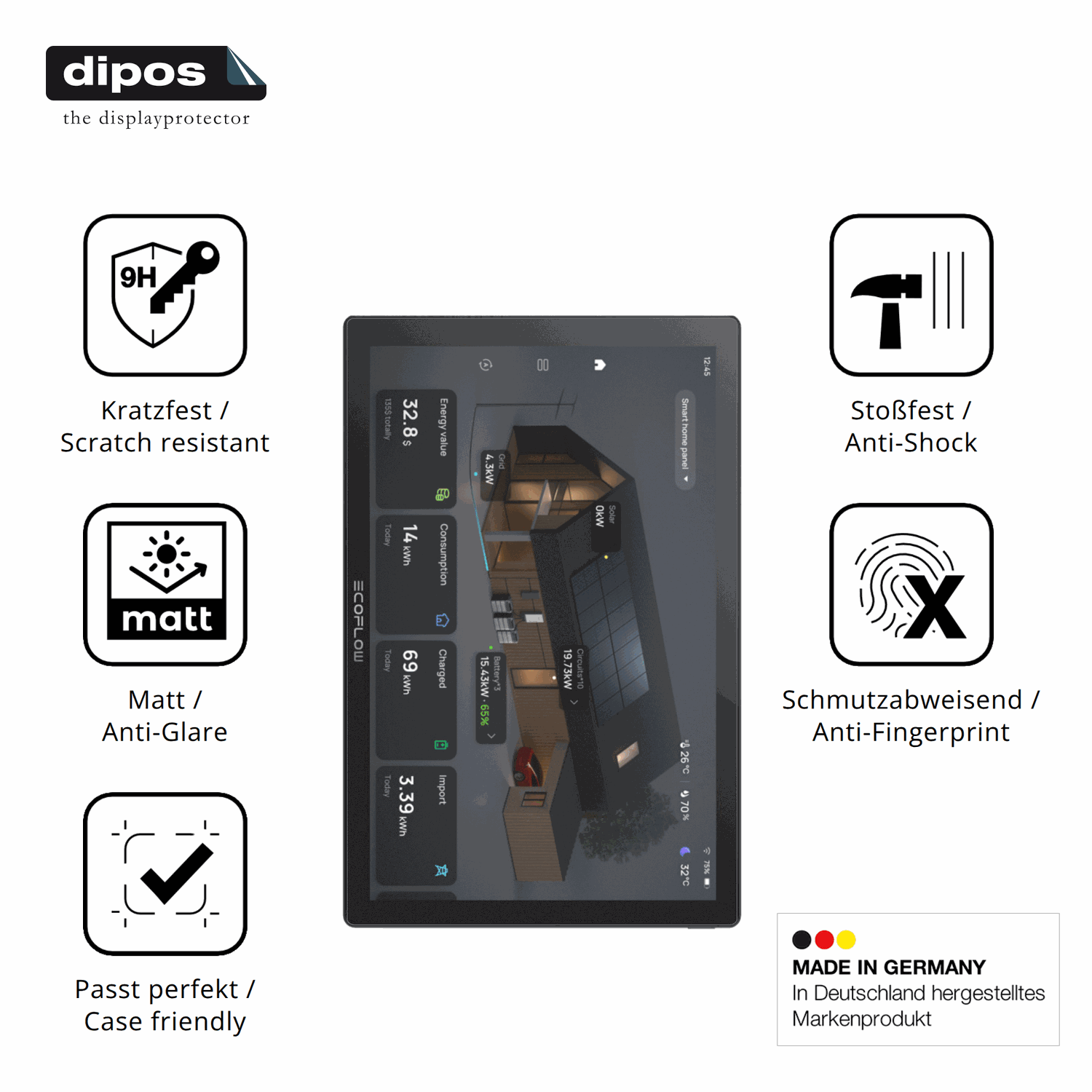 Displayschutz hergestellt in Deutschland, höchste Qualität made in Germany