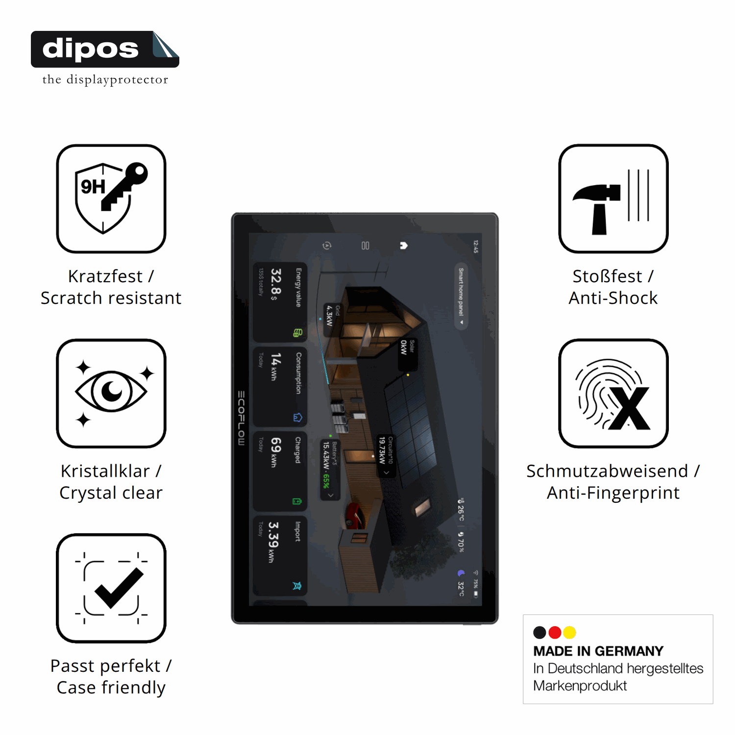 Displayschutz hergestellt in Deutschland, höchste Qualität made in Germany