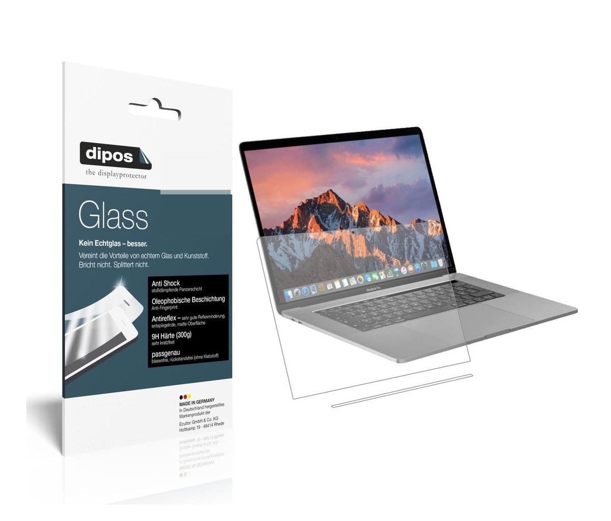 1x 9H Schutzfolie matt für Apple MacBook Pro 13 Zoll (2019) Touchbar Panzerfolie