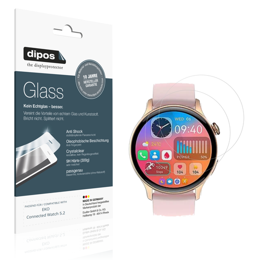 Klare Displayschutzfolie von dipos passend für EKO Connected Watch 5.2, 9H kratzfest und blasenfrei montiert