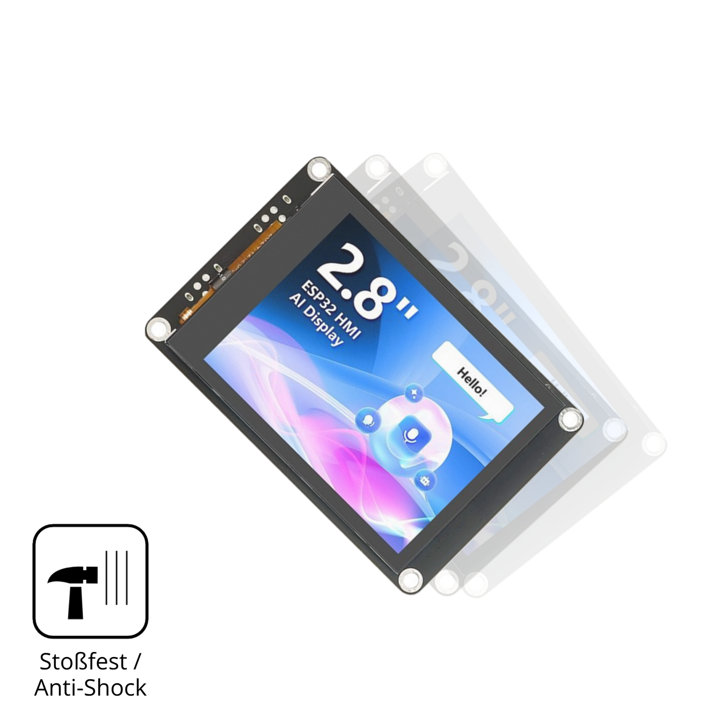 Schutz gegen Kratzer auf dem Elecrow CrowPanel 2.8 Zoll Glas durch Schlüssel, Stöße gegen die Tischkante oder Stürze