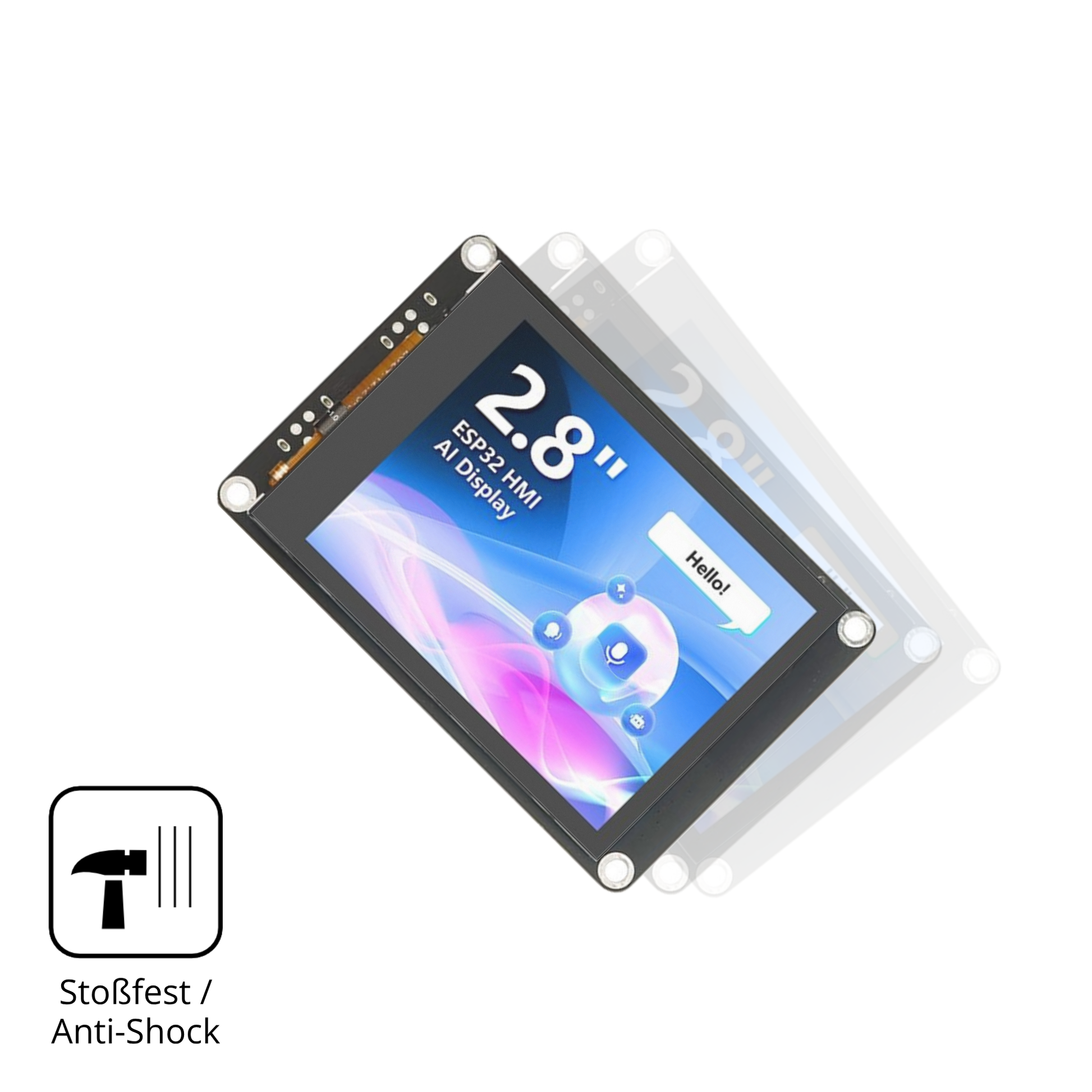 Schutz gegen Kratzer auf dem Elecrow CrowPanel 2.8 Zoll Glas durch Schlüssel, Stöße gegen die Tischkante oder Stürze