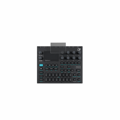 ElektronDigitone mit aufgebrachtem dipos Displayschutz, der seitliche Einblicke blockiert