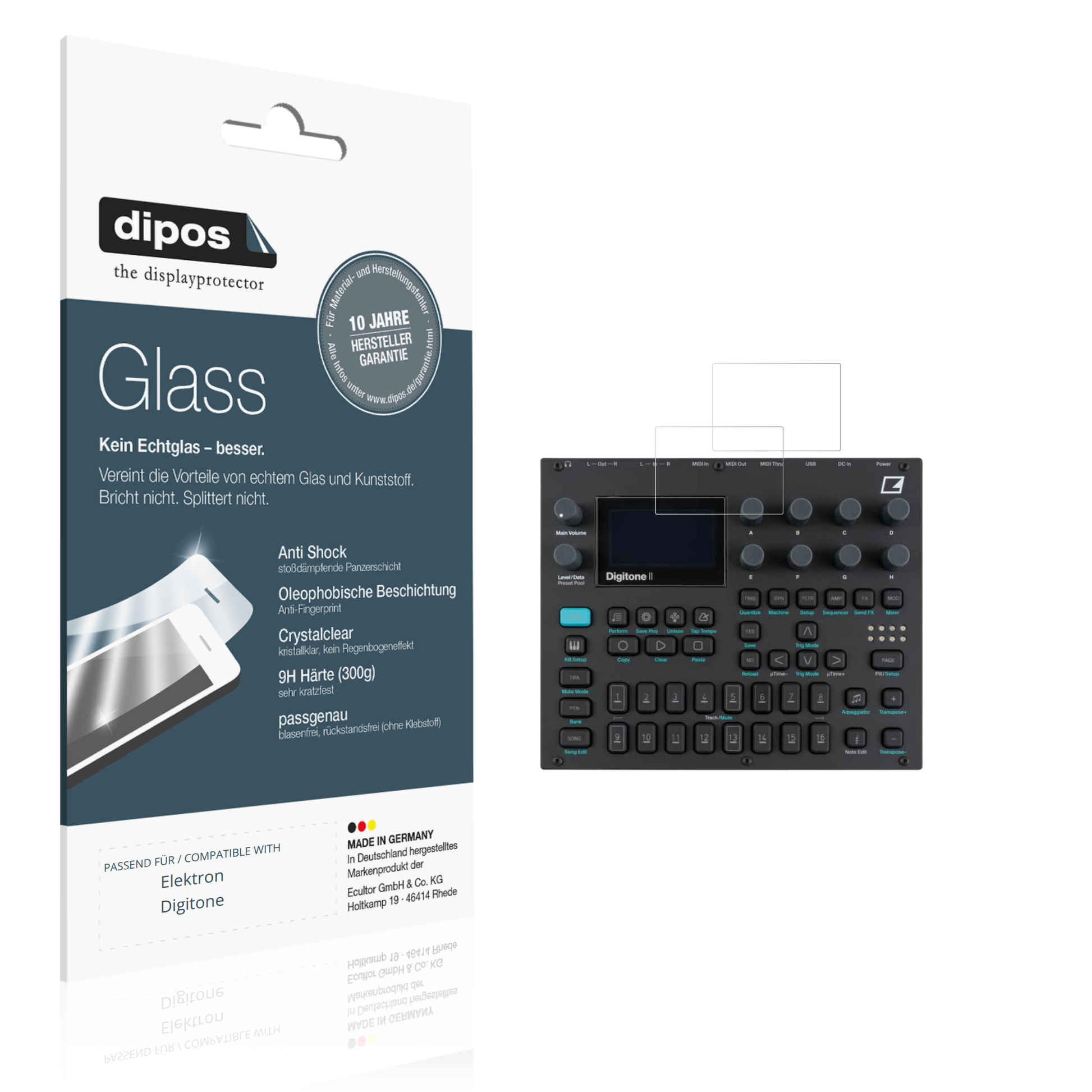 Klare Displayschutzfolie von dipos passend für Elektron Digitone, 9H kratzfest und blasenfrei montiert