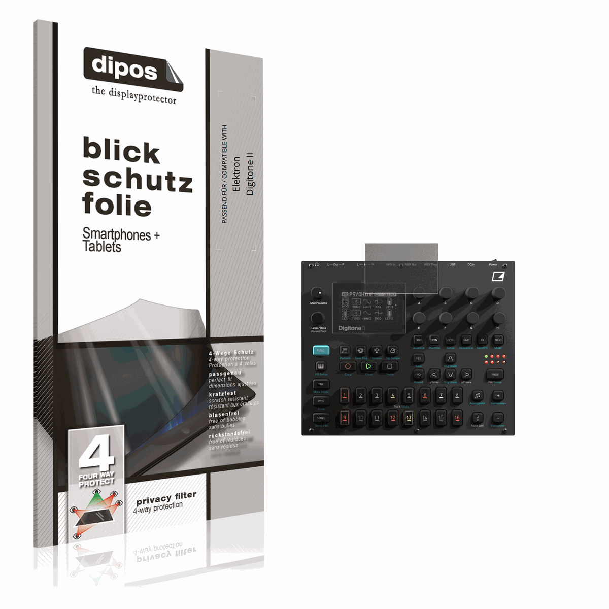 Blickschutzfolie von dipos passend für Elektron Digitone II, präziser Zuschnitt und blasenfrei montiert