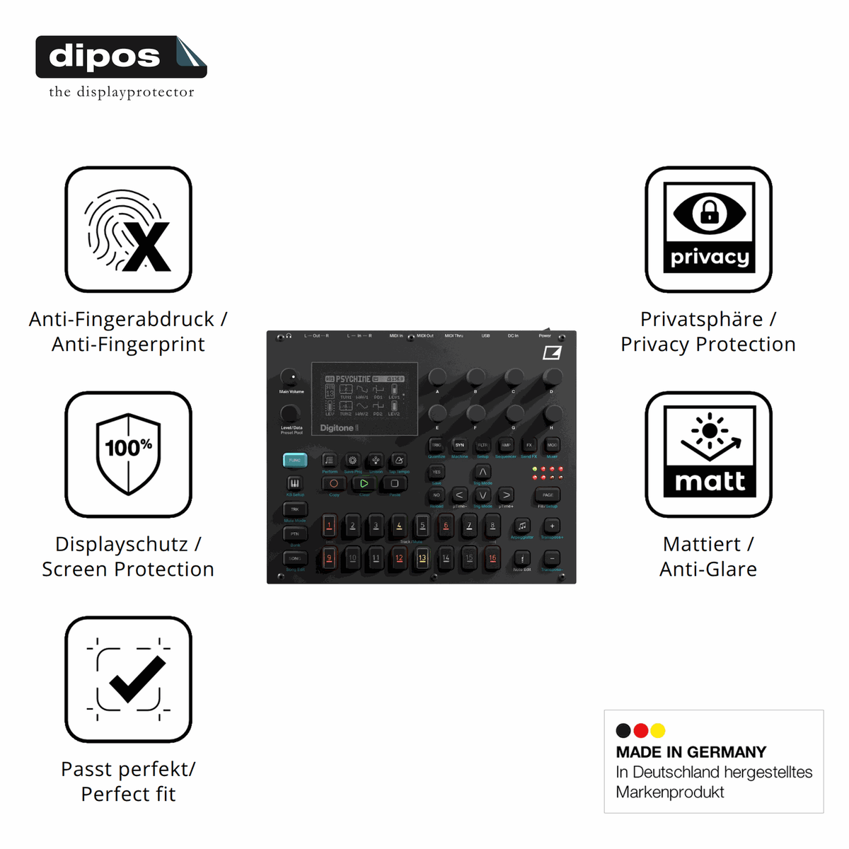 Privatsphäre-Schutz durch Sichtschutz-Folie passend zugeschnitten für Elektron Digitone II