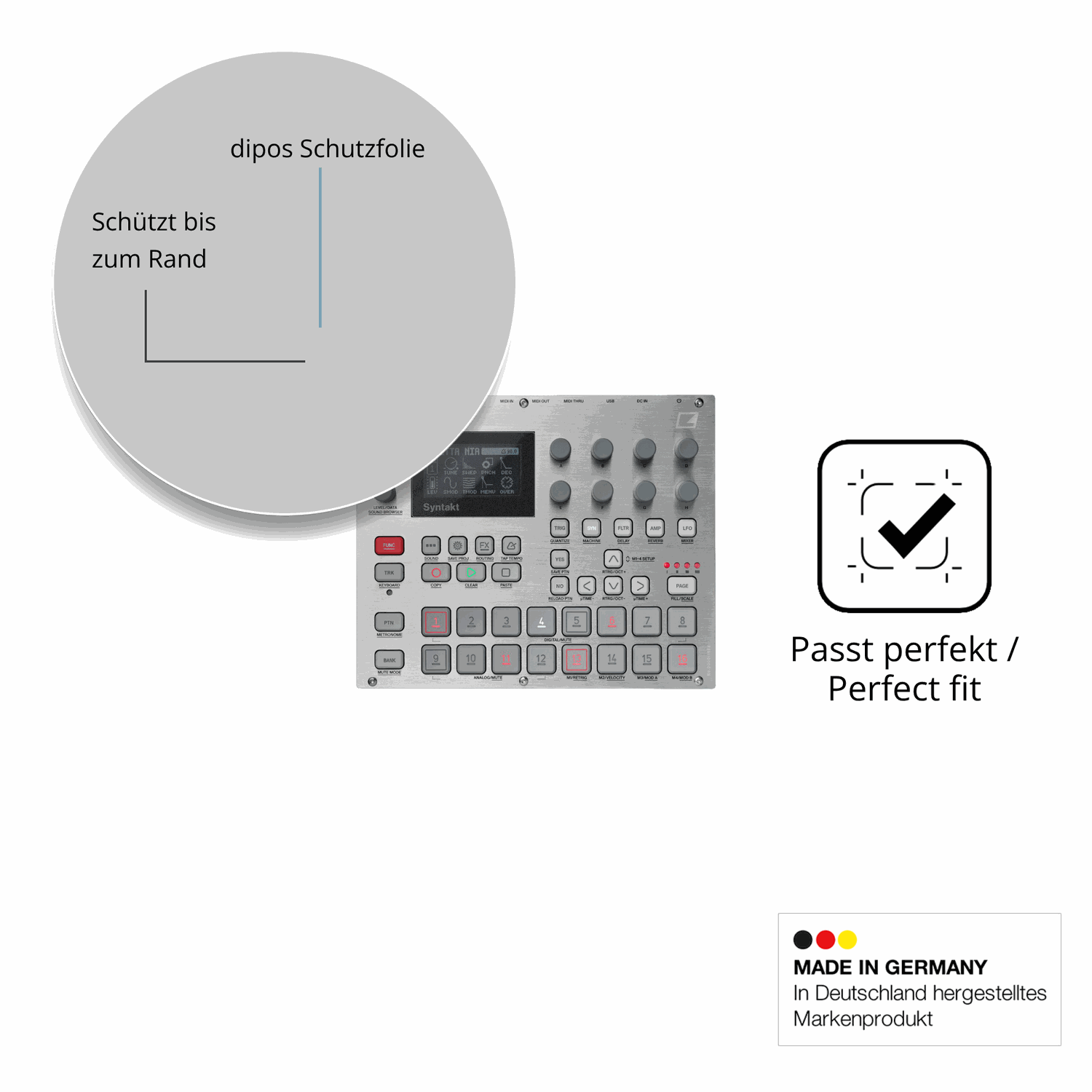 Schutz gegen Kratzer auf dem Elektron Syntakt E25 Glas durch Schlüssel oder Ähnliches