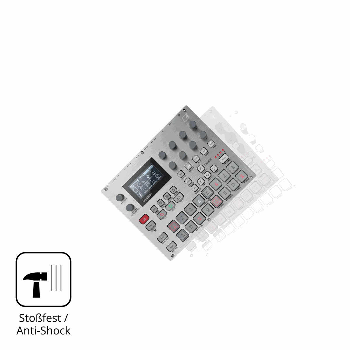 Schutz gegen Kratzer auf dem Elektron Syntakt E25 Glas durch Schlüssel, Stöße gegen die Tischkante oder Stürze