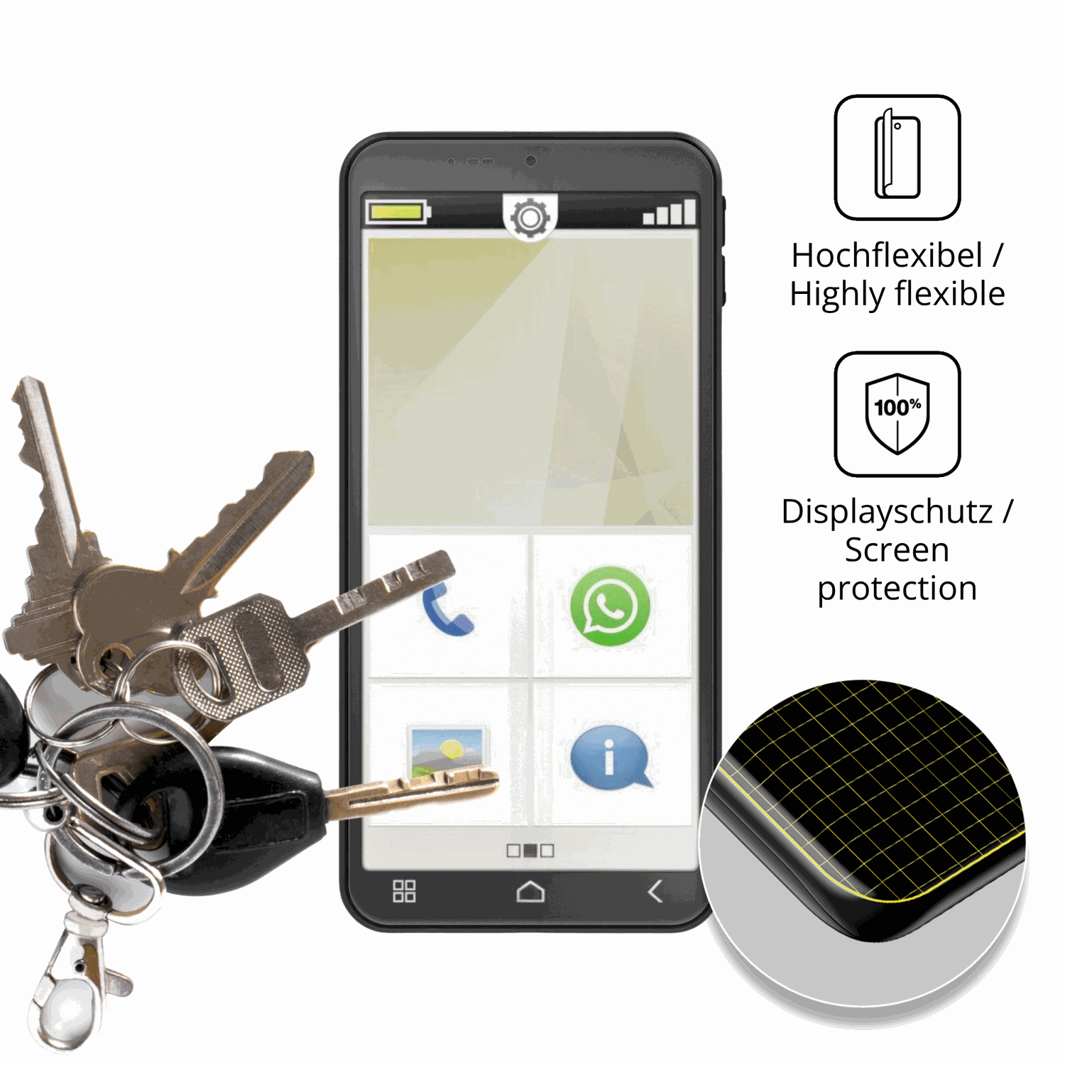 dipos Displayschutz f�r Emporia Smart 7 Mini, transparente Oberfl�che, perfekte Passform auch f�r die Rundungen