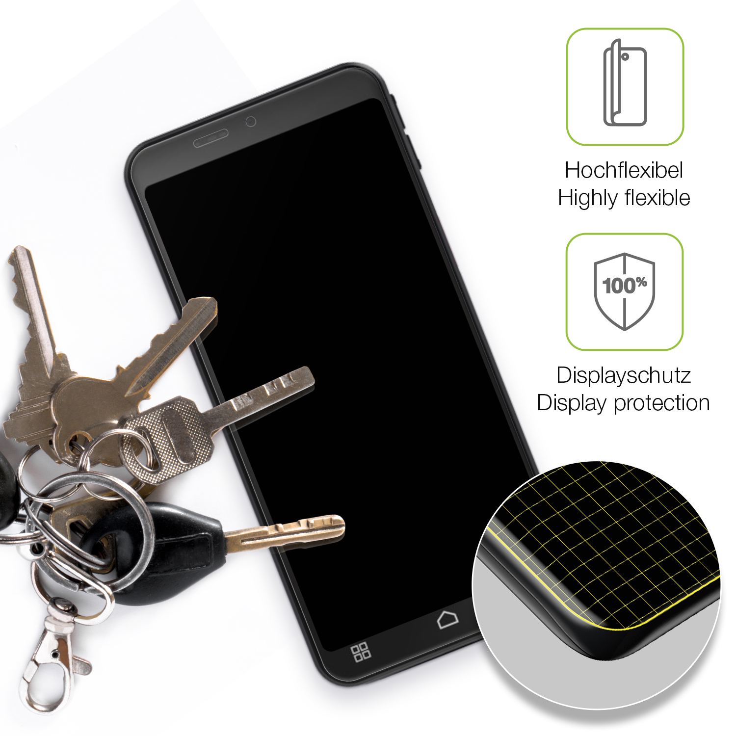 dipos Displayschutz für Emporia Smart.7lite, transparente Oberfläche, perfekte Passform auch für die Rundungen