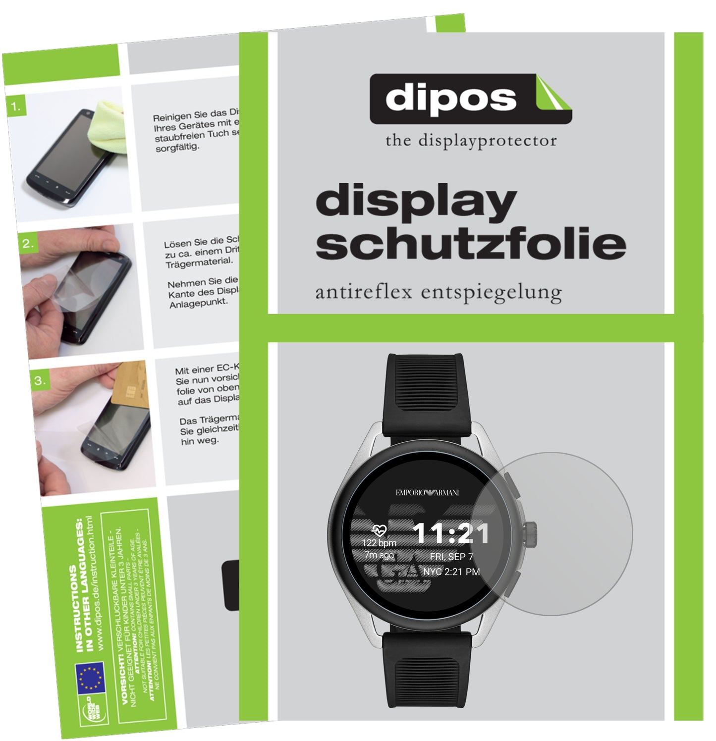 6x Schutzfolie matt für Emporio Armani Smartwatch 3 Display-Schutzfolie