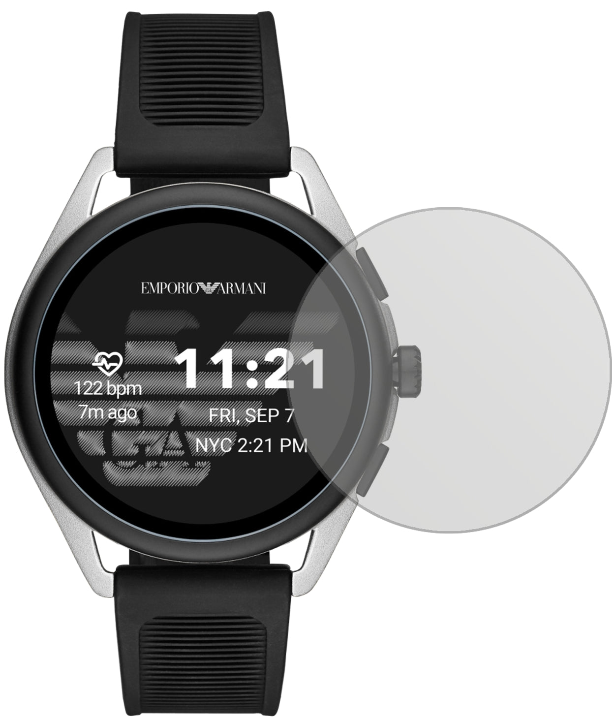 Emporio ArmaniSmartwatch 3 mit aufgebrachter dipos Displayschutzfolie, die lästige Fingerabdrücke minimiert