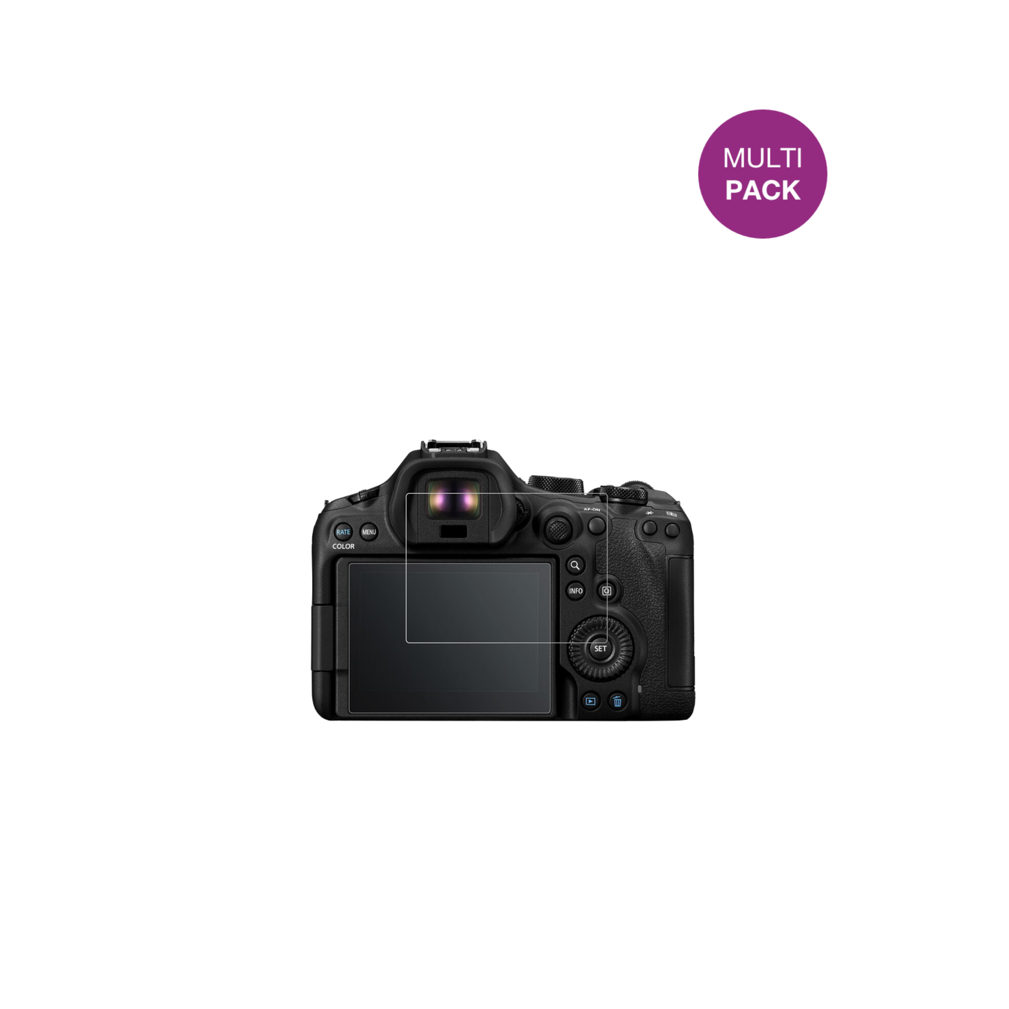 EOSR6 Mark III mit aufgebrachter dipos Displayschutzfolie, glasklare Darstellung ohne Einschränkungen