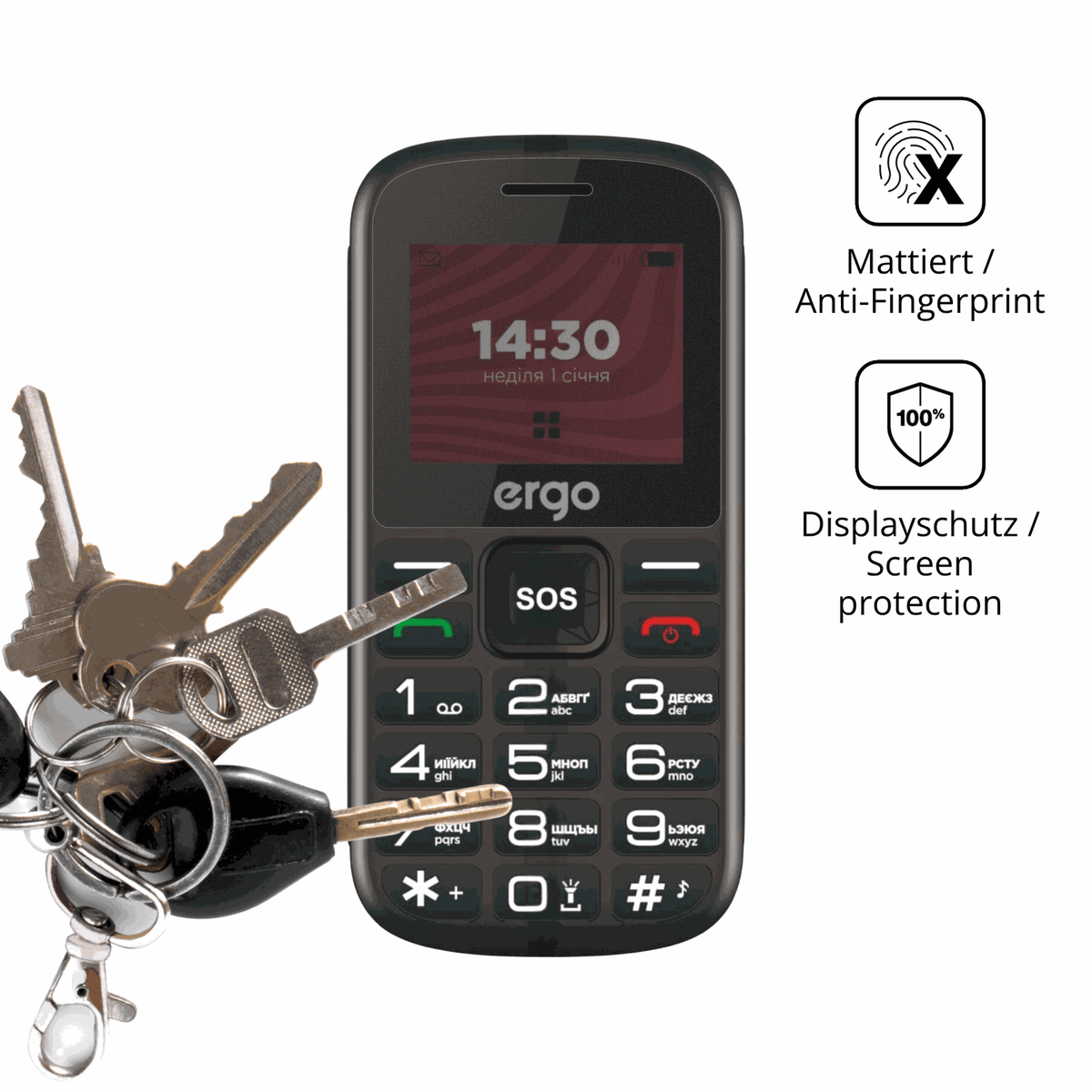 dipos Displayschutz für Ergo R202, mattierte Oberfläche, Blickschutzfilter und perfekter Passform