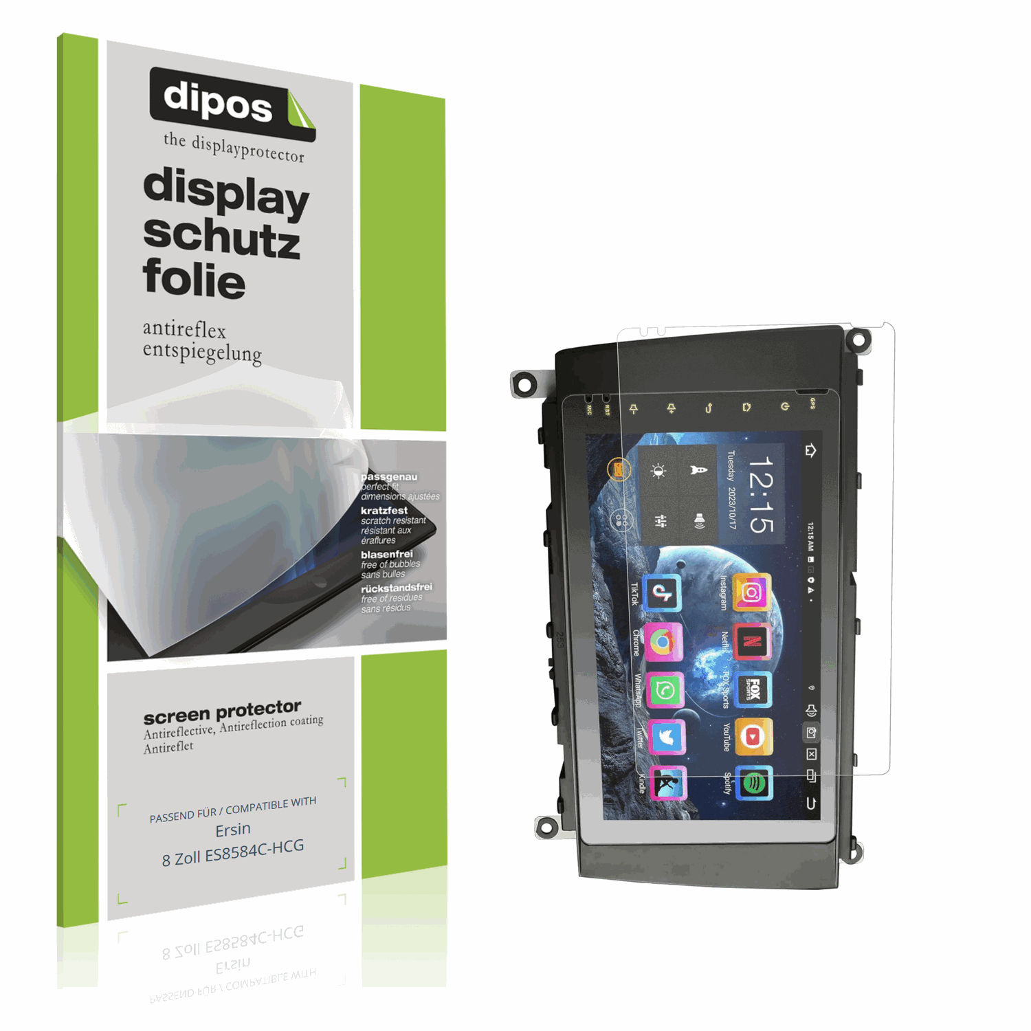 Matte Displayschutzfolie von dipos passend für Ersin 8 Zoll ES8584C-HCG, präziser Zuschnitt und blasenfrei montiert