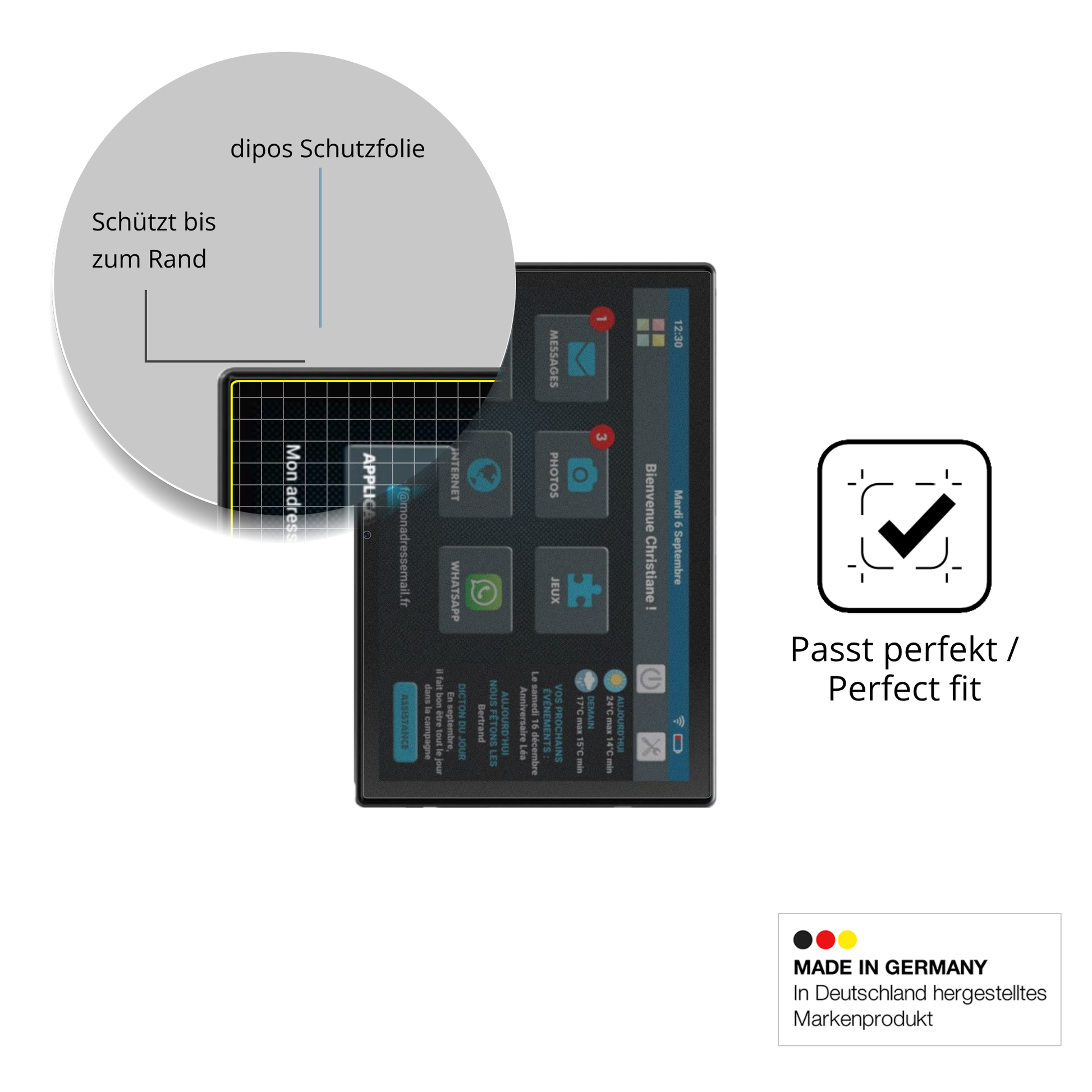Schutz gegen Kratzer auf dem Facilotab T60-DE Glas durch Schlüssel oder Ähnliches