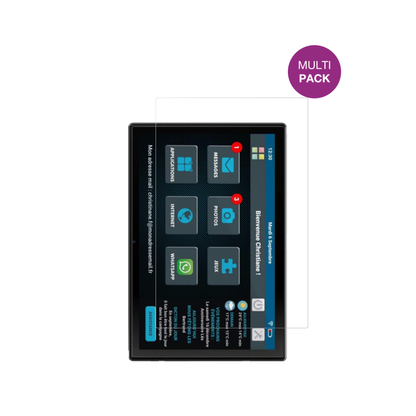 FacilotabT60-DE mit aufgebrachter dipos Displayschutzfolie, glasklare Darstellung ohne Einschränkungen