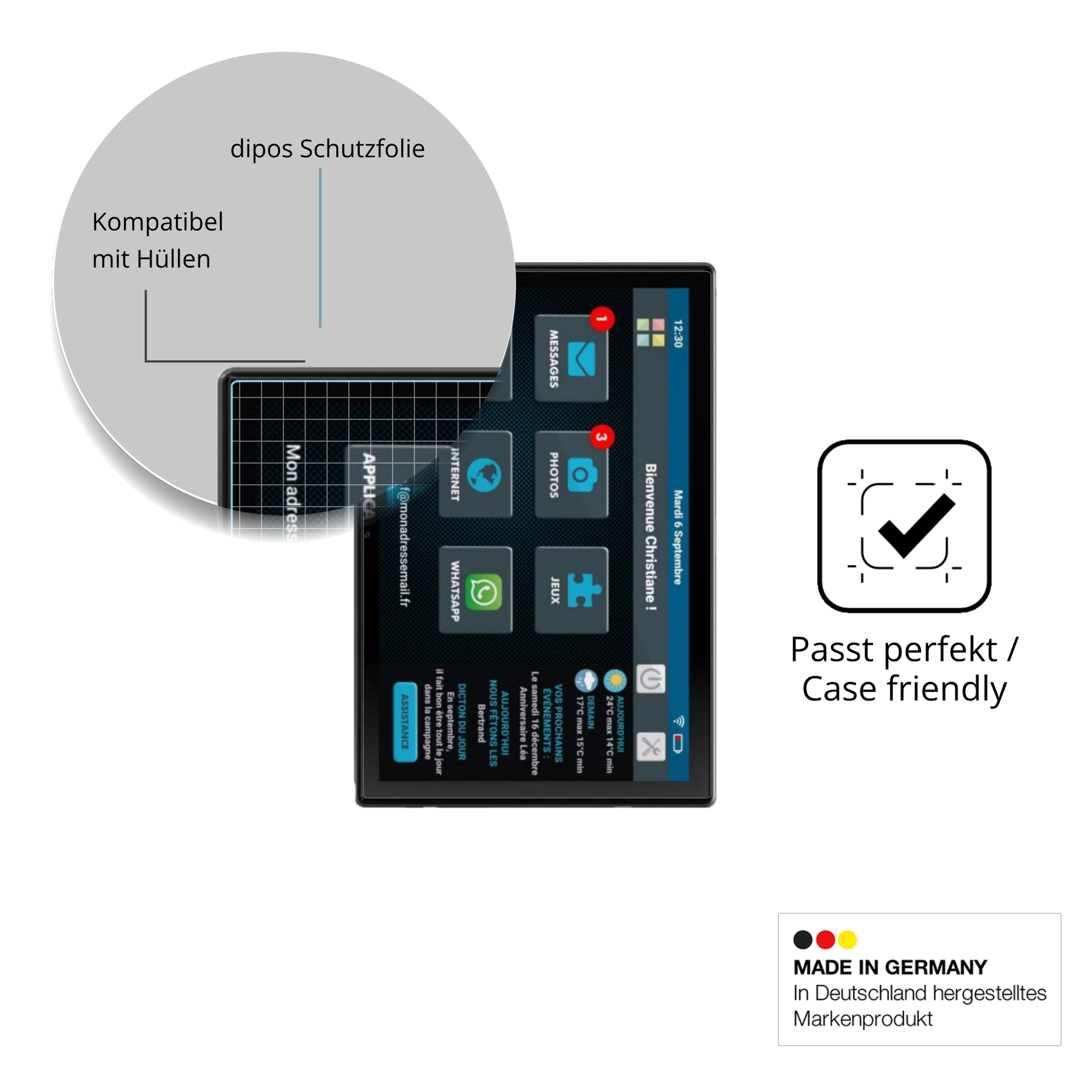 Schutzfolie mit optimaler Passform, zur Verwendung mit Hüllen geeignet