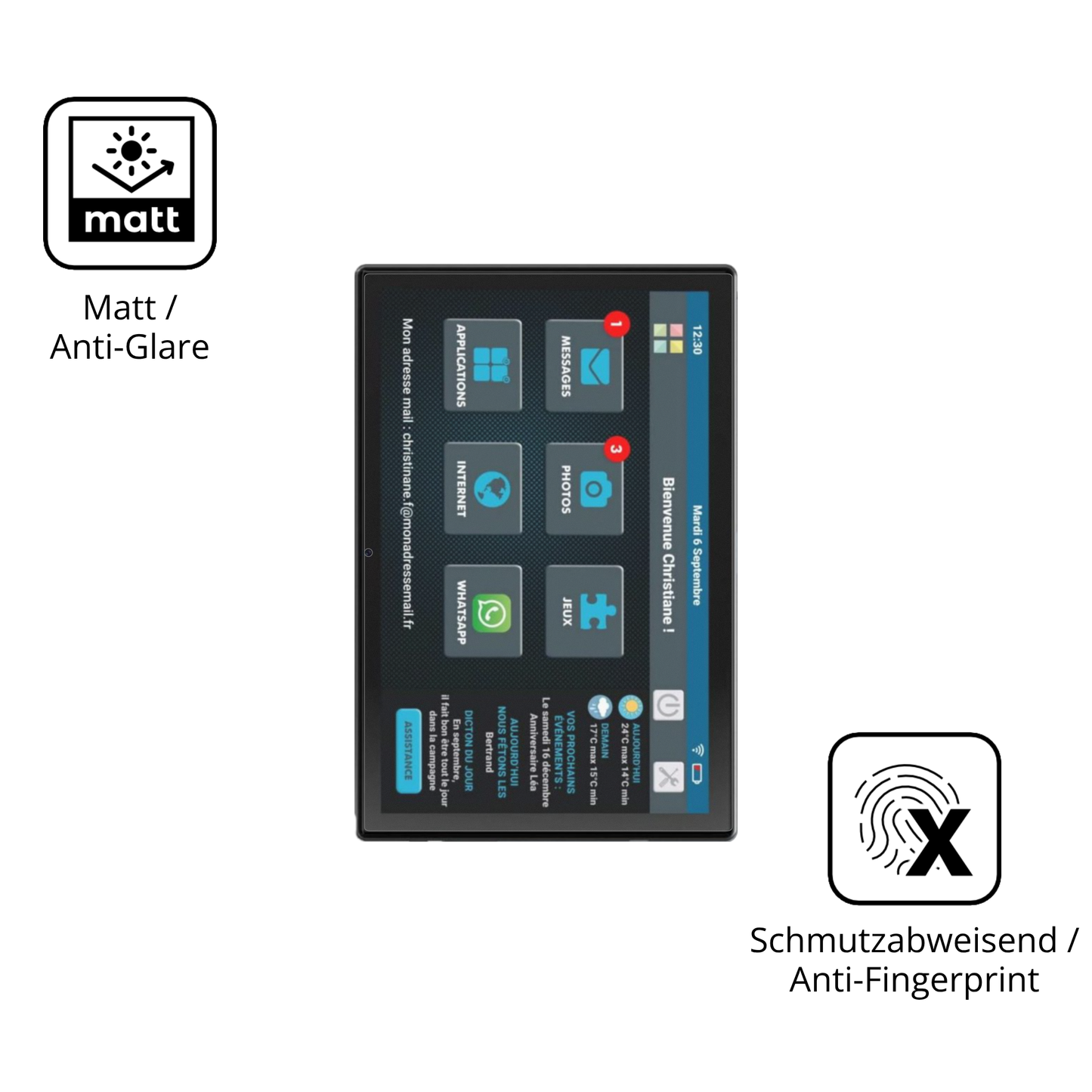 9H Hartbeschichtete, flexible Folie passend zugeschnitten für Facilotab T60-DE