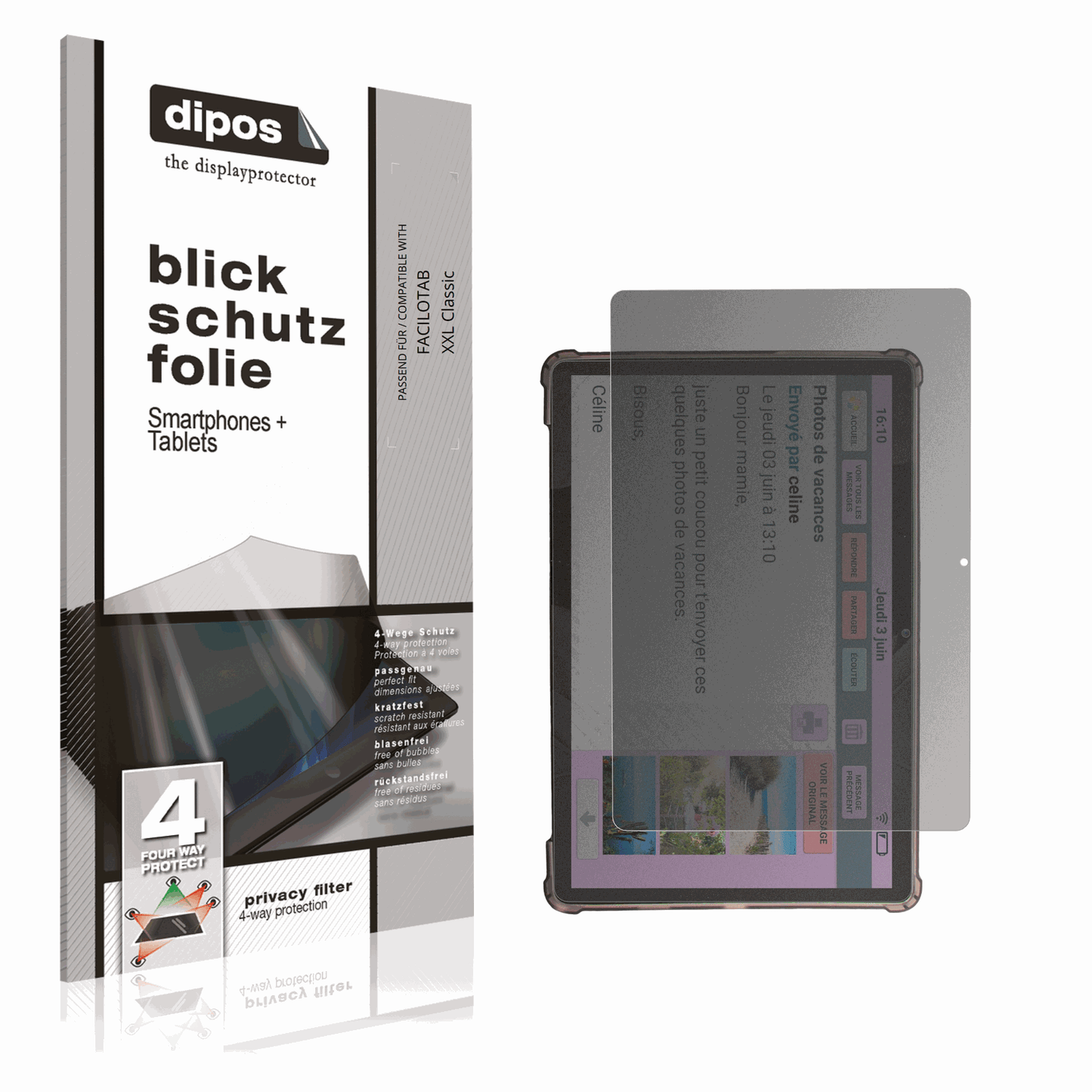Blickschutzfolie von dipos passend für FACILOTAB XXL Classic, präziser Zuschnitt und blasenfrei montiert