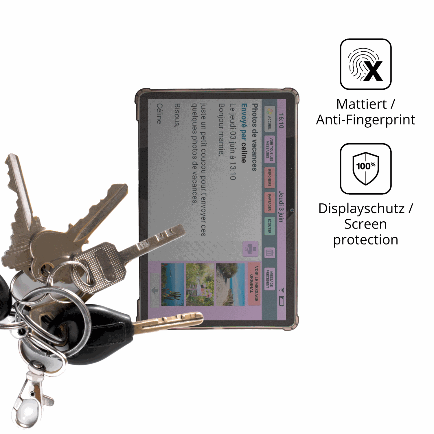 dipos Displayschutz für FACILOTAB XXL Classic, mattierte Oberfläche, Blickschutzfilter und perfekter Passform