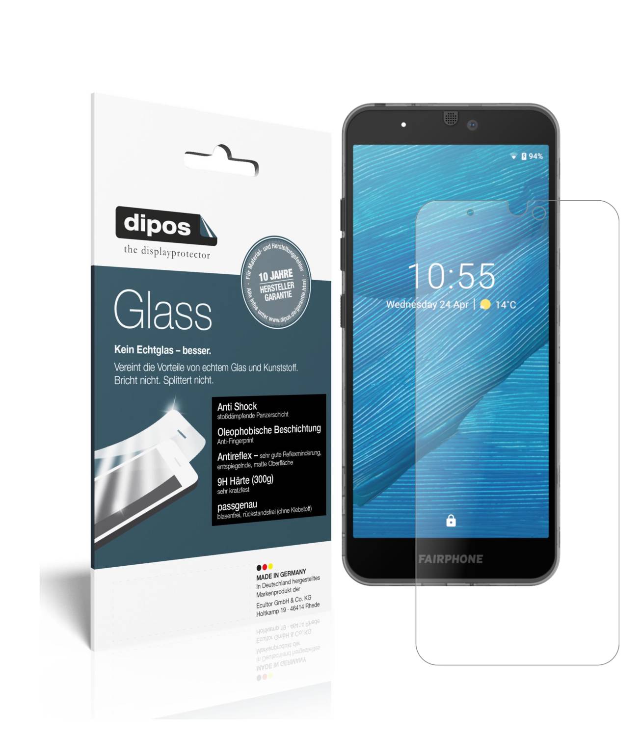 Matte Displayschutzfolie von dipos passend für Fairphone 3 Plus, 9H kratzfest und blasenfrei montiert